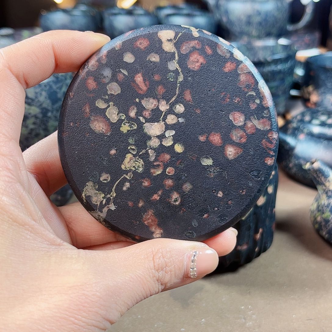 安山玉福利花色8厘米杯垫