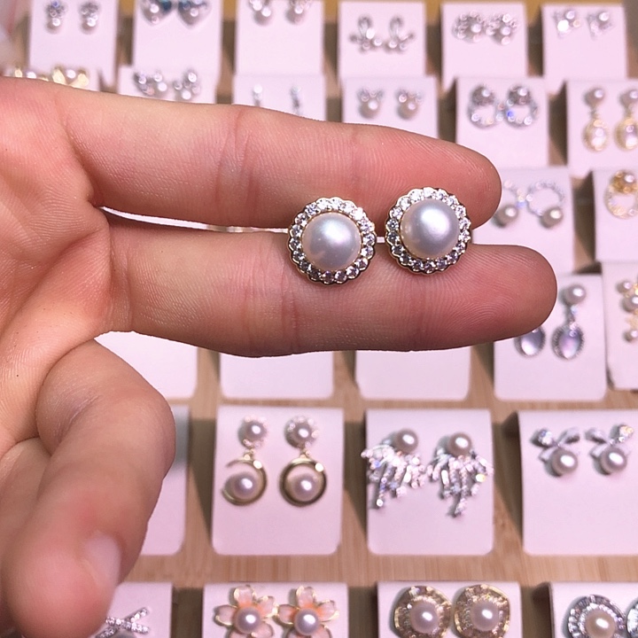 淡水珍珠耳饰银S925镶嵌