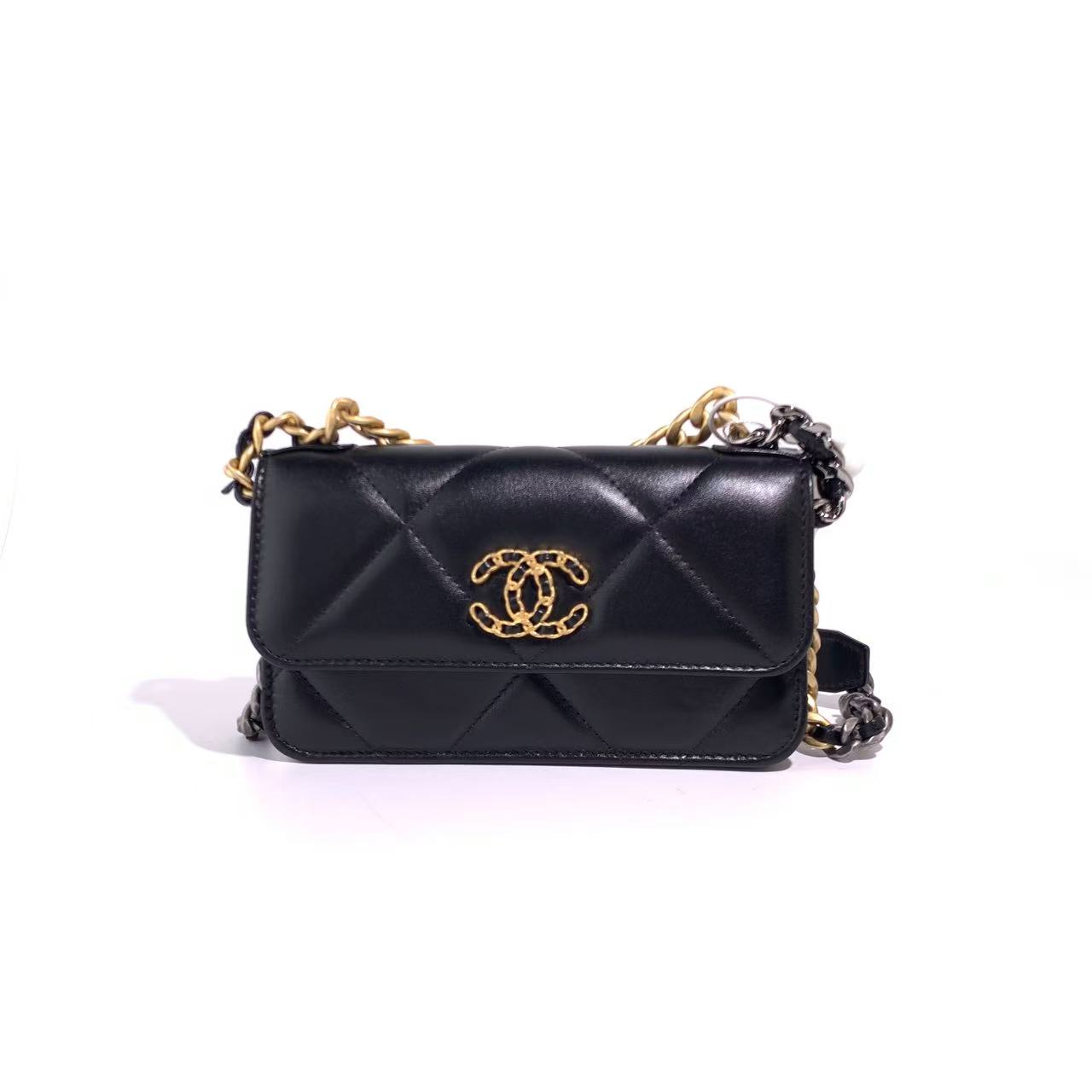 99新 Chanel/香奈儿 黑金19bag woc链条包/芯片款
