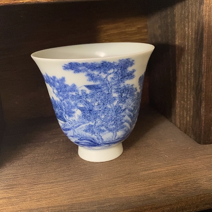 瓷【半间泥坊】山水铃铛杯