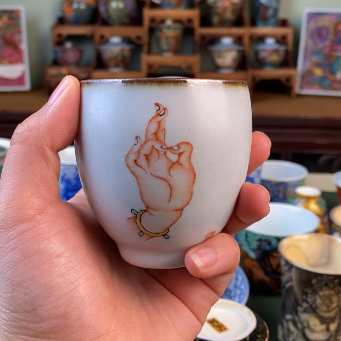 纯手绘陶瓷佛手杯，