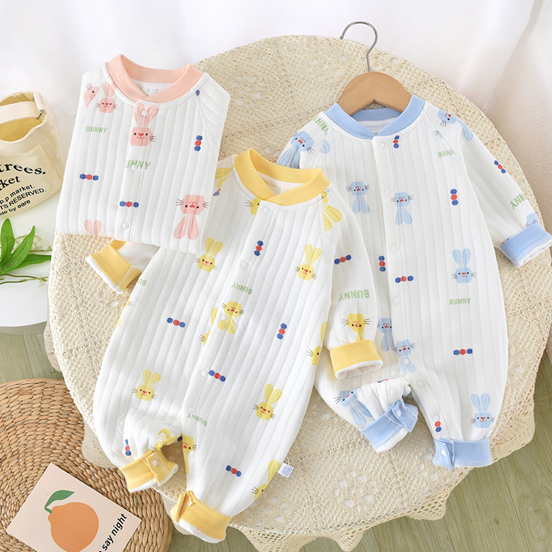 【秋季新品】夹棉保暖衣纯棉A类秋冬季婴儿连体长袖哈衣爬服春秋装