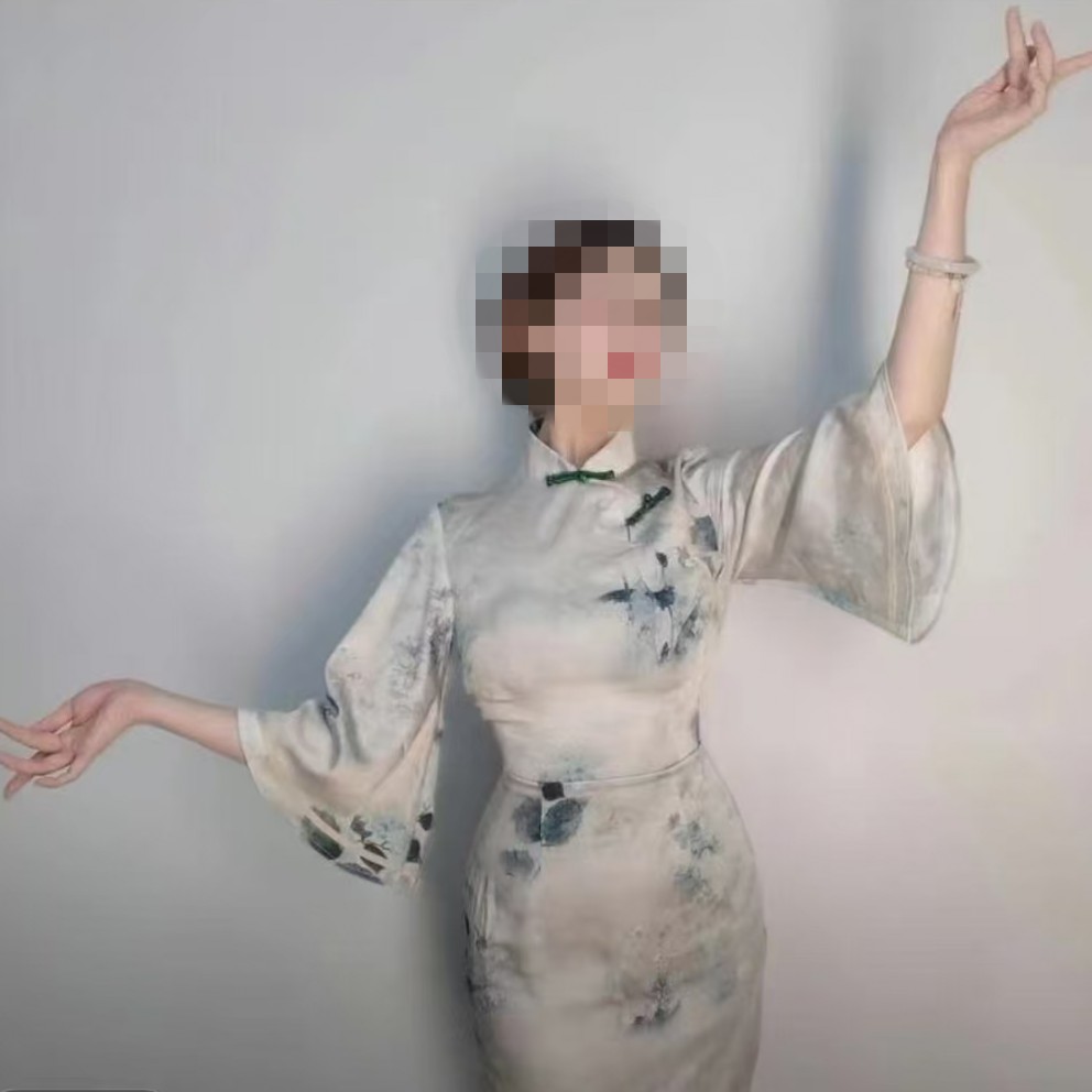 恬子梦 T886 春秋新款 花色倒大袖新中式中袖提花旗袍显瘦网红