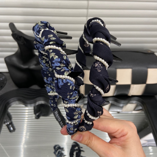 E4646 复古碎珠发箍女款带齿2025新款高级日常外戴高颅顶头箍