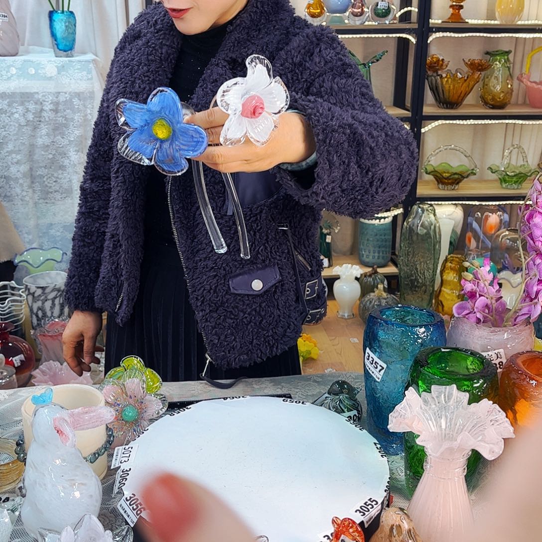 2朵短花家悦琉璃花器摆件弯杆