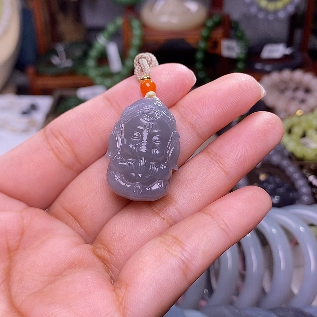 和田玉烟紫象神福利未镶嵌