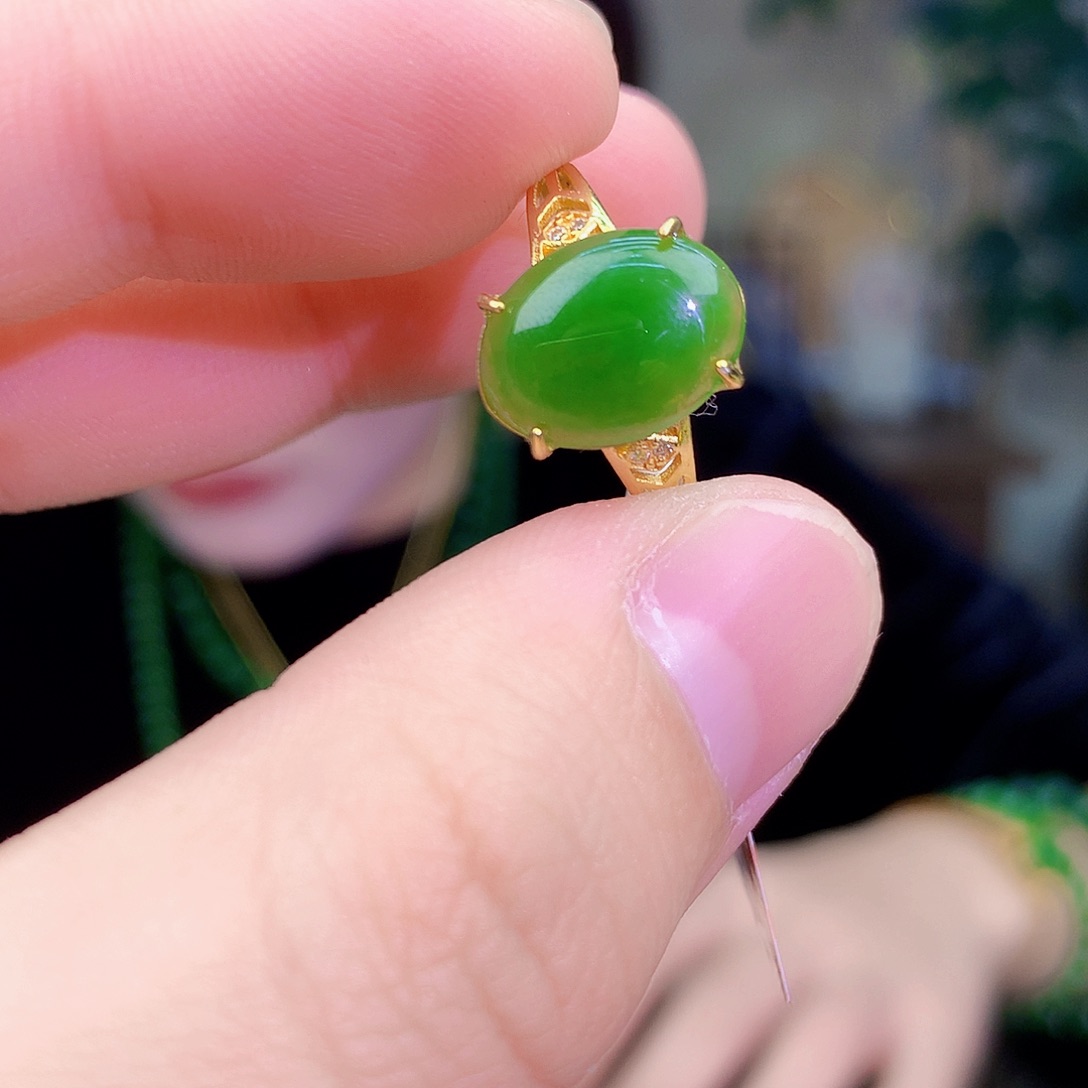 吊坠(不含链)银S925镶嵌和田玉（碧玉）戒指