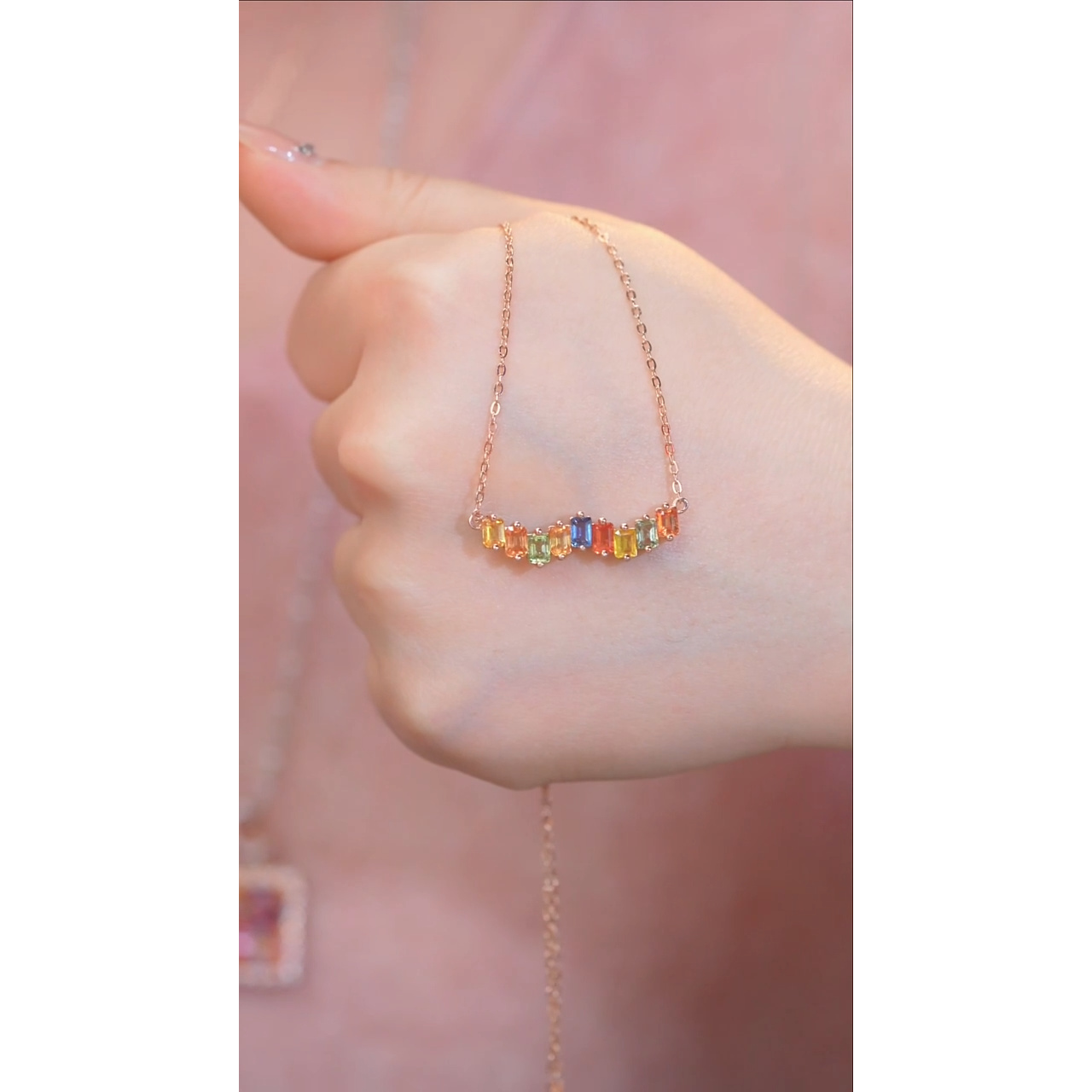 彩色蓝宝石项链未镶嵌@@E7790