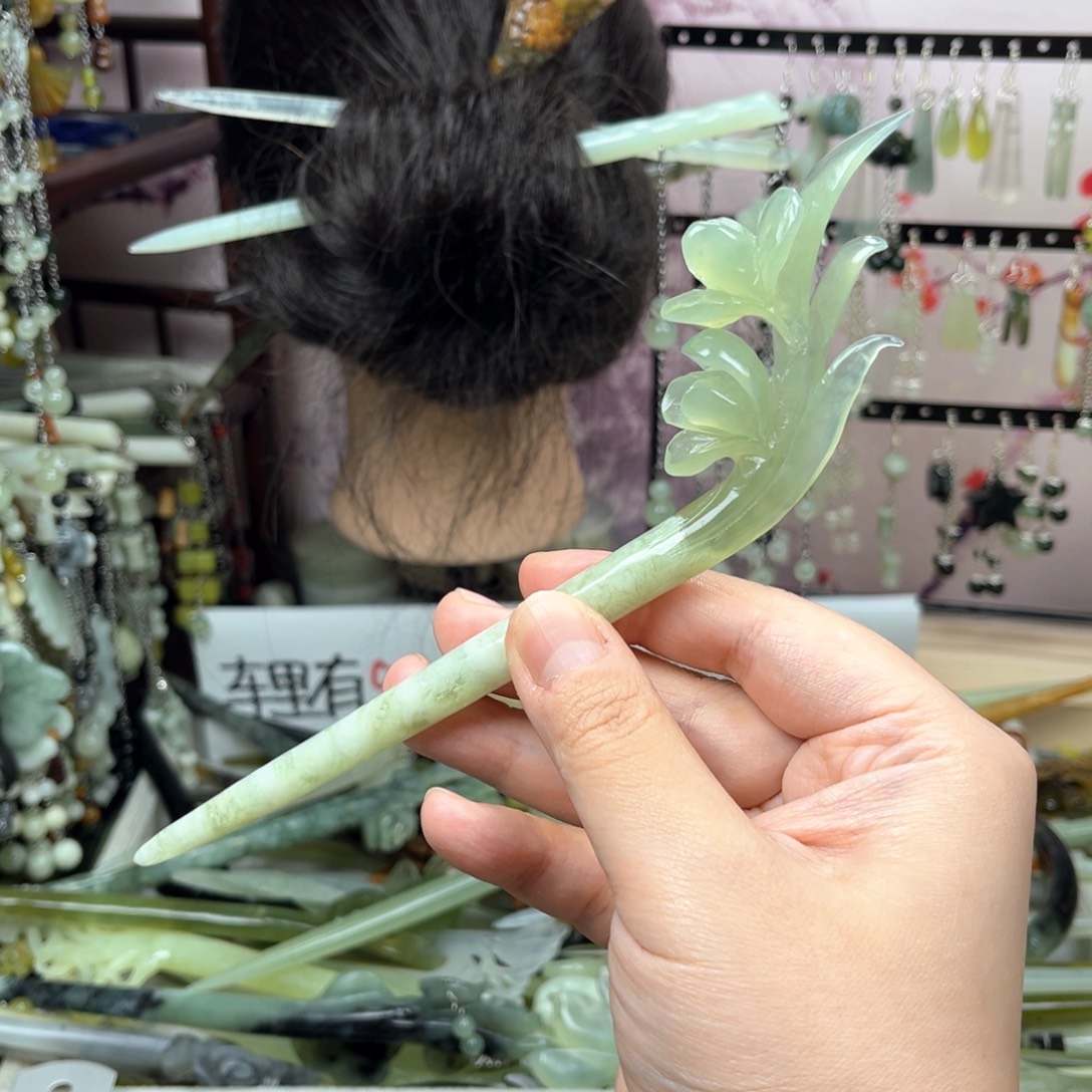 未镶嵌岫玉发饰长度19厘米左右