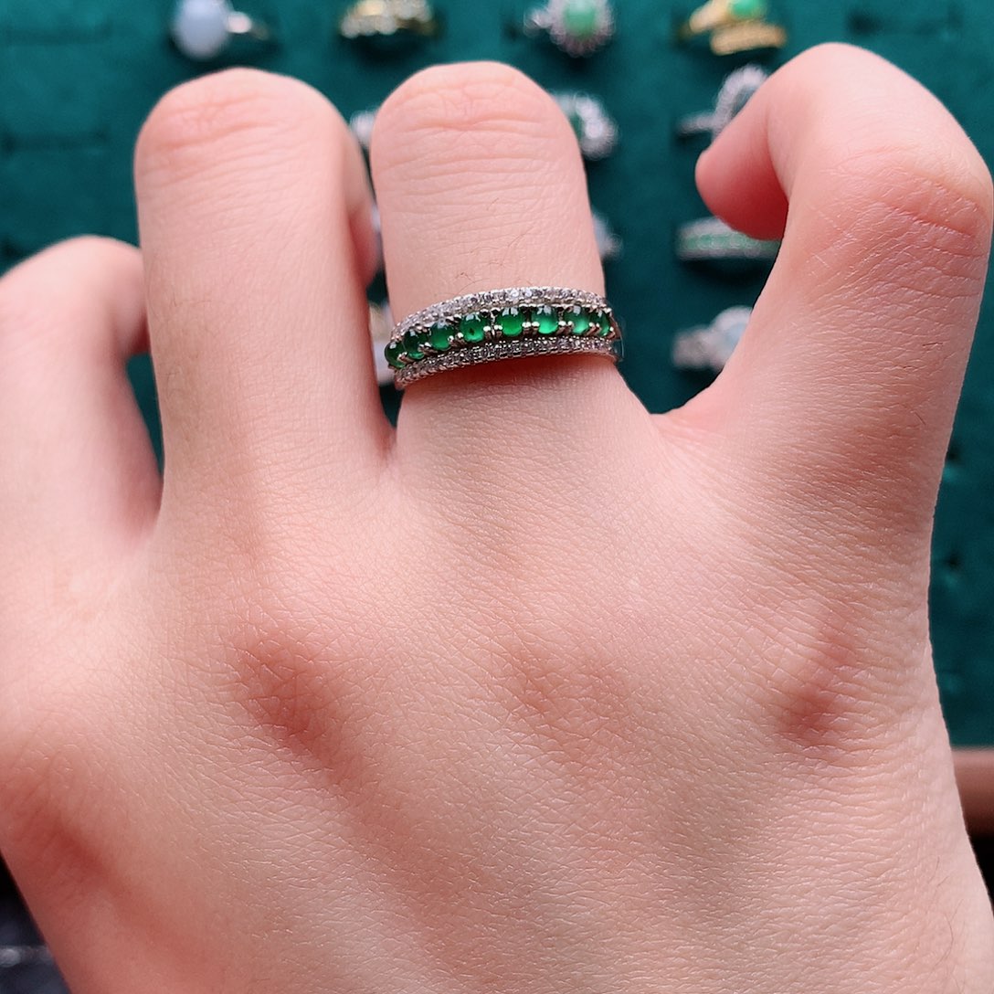 翡翠戒指银S925镶嵌0037