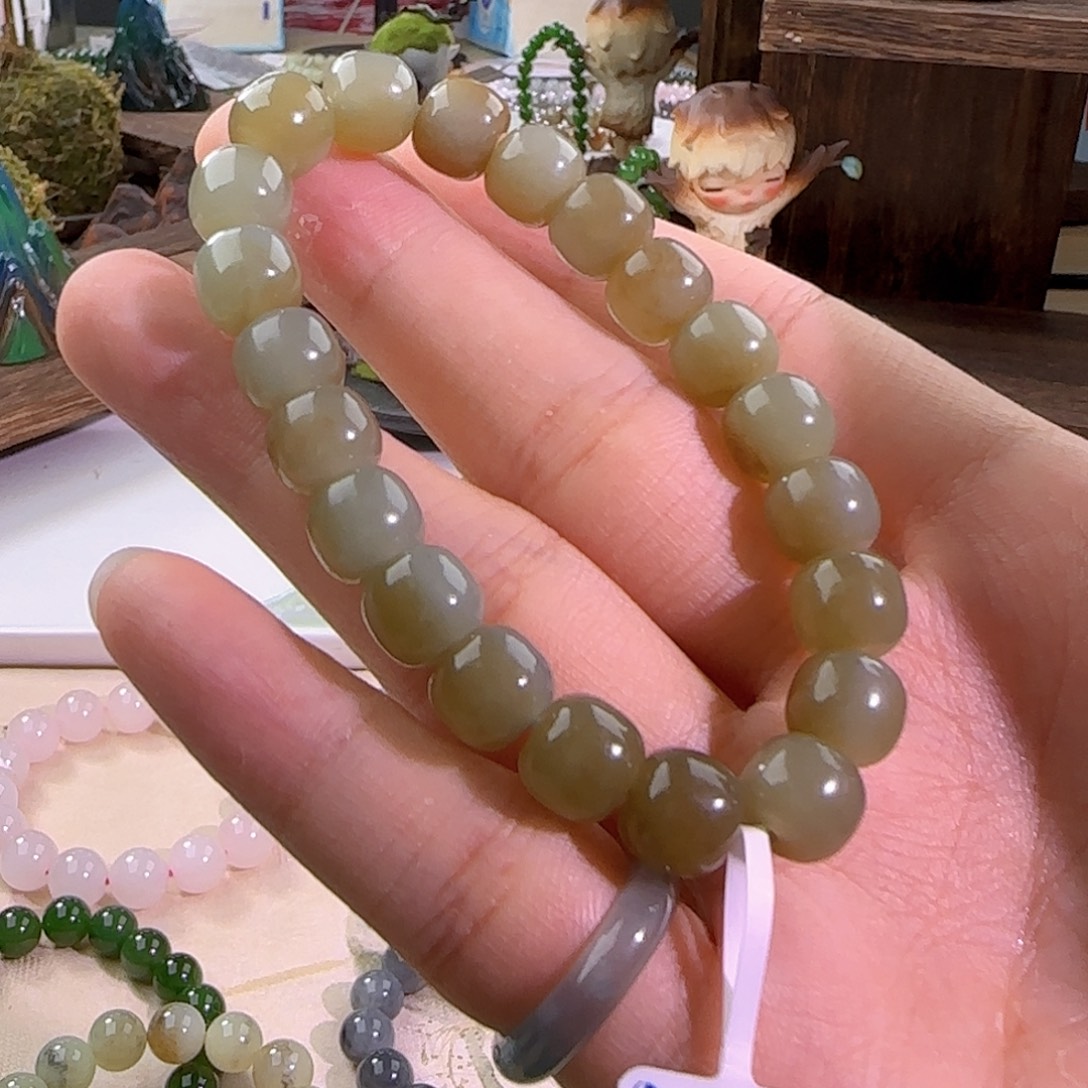 @***身手链未镶嵌和田玉14新疆且末蓝糖老型9.5福利