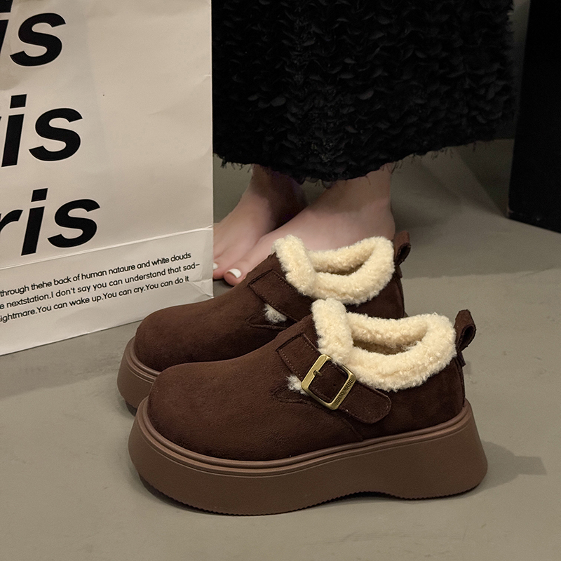 加绒懒人鞋日常休闲休闲风潮流风棉鞋冬季纯色雪地靴秋冬加厚