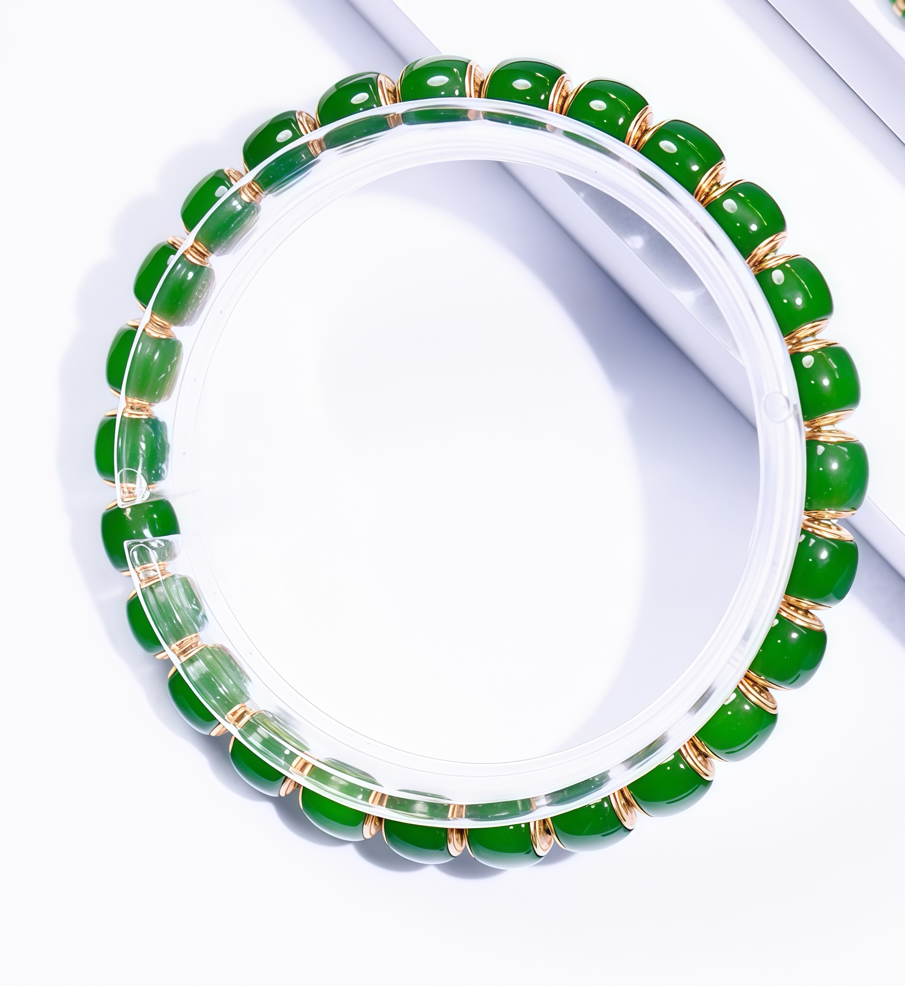 碧玉金盾 手串 阳绿色