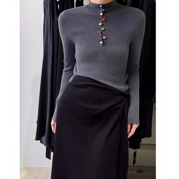 胸70-140长66彩色绒扣半开领内搭外穿针织上衣长袖简约 2500