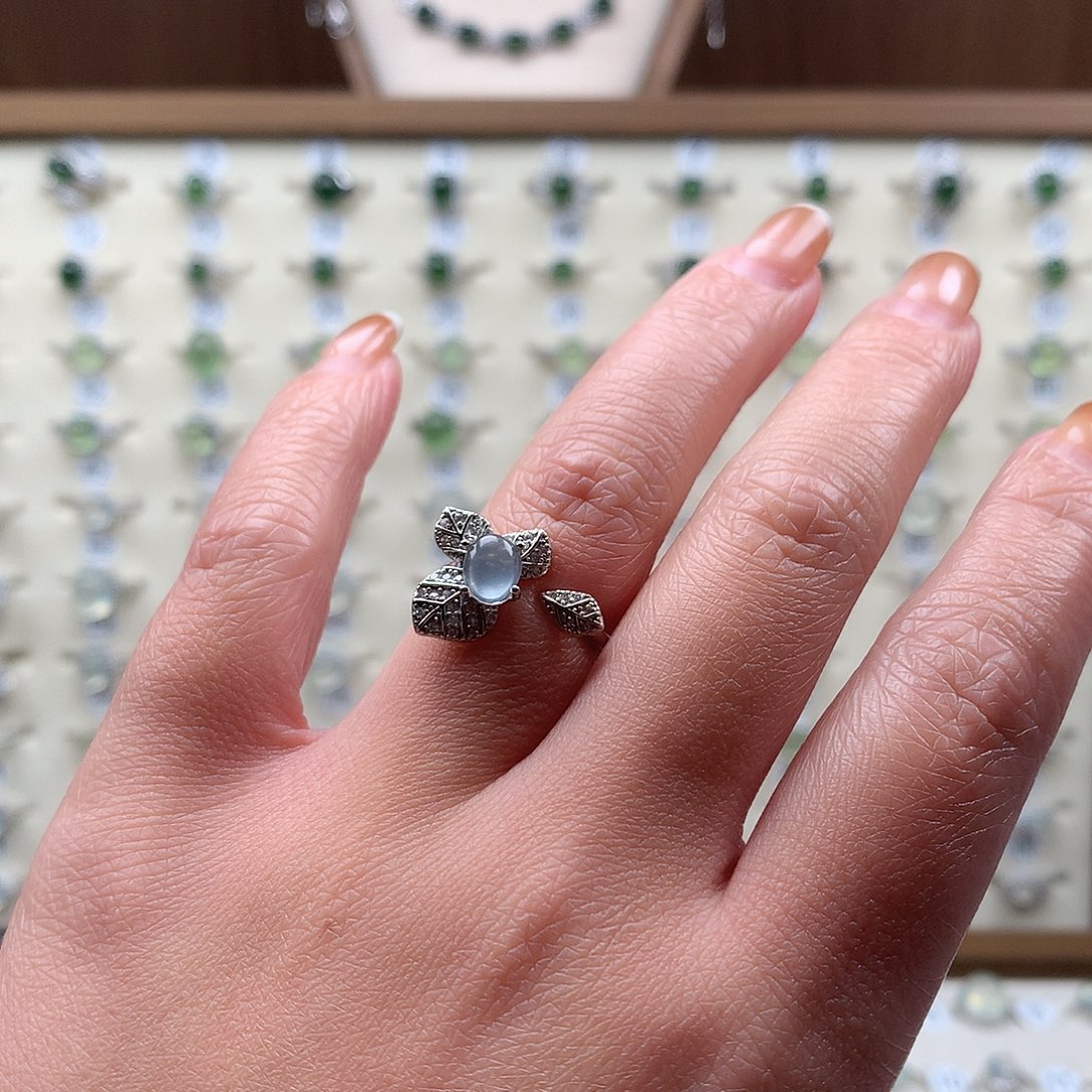 蛇纹石玉银S925镶嵌戒指