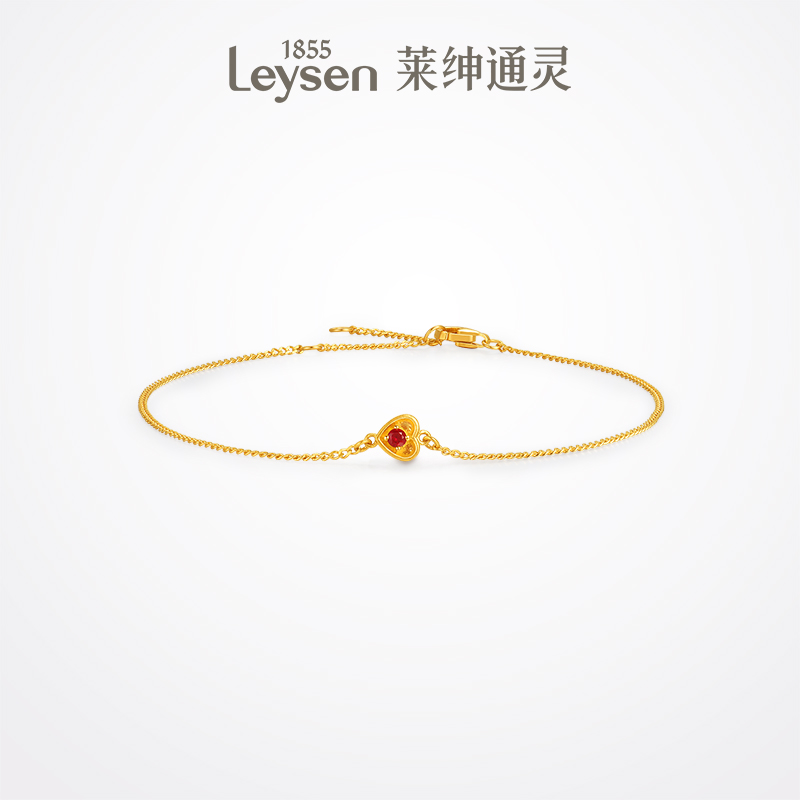 莱绅通灵轻奢蜜糖爱心足金红宝石手链