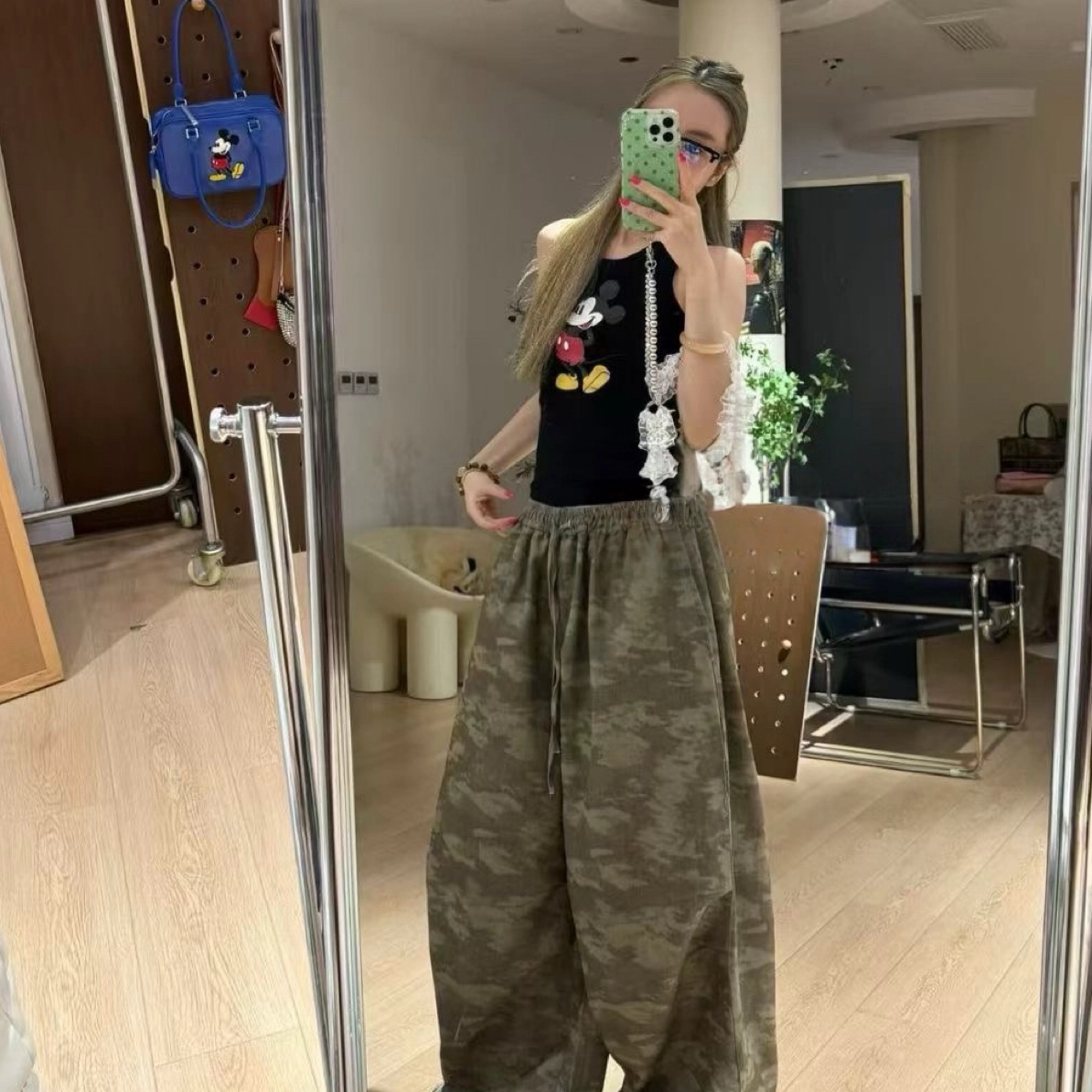 77570#【東Room】2025早秋韩系宽松显瘦百搭高腰休闲迷彩阔腿裤女
