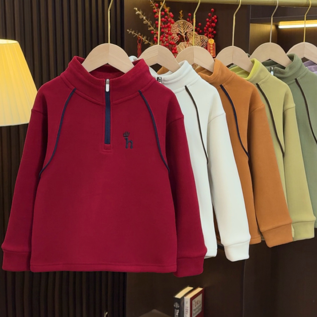 儿童糯米绒卫衣冬新款男童加绒加厚半拉链衣中大童时尚打底25D33