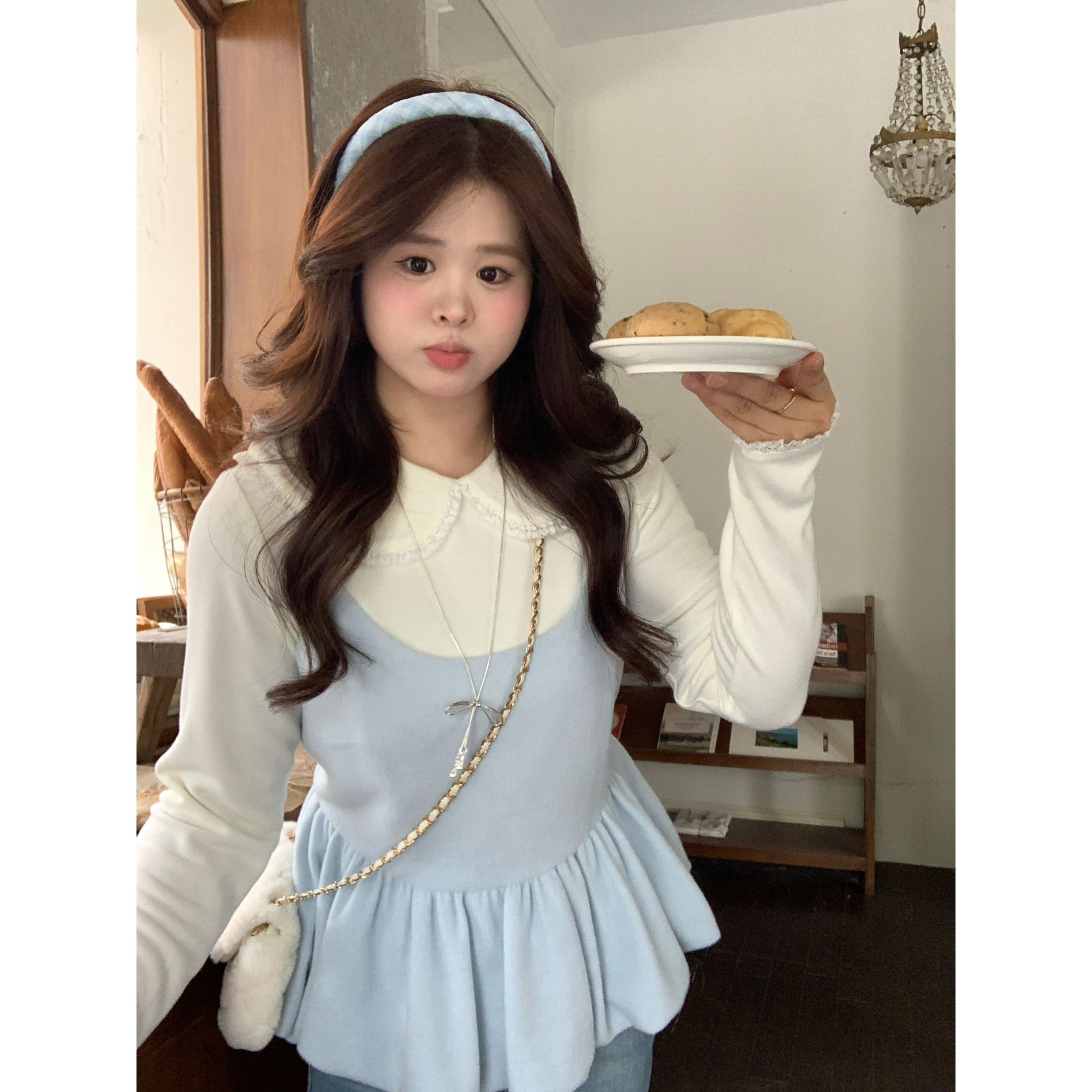 【美院艺术生】大头婷丫丫微胖百搭内搭单穿上衣搭蓝色吊带 L8300