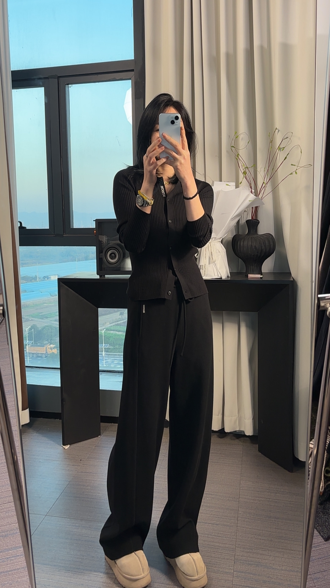95293新款加厚休闲松紧抽绳直筒显瘦阔腿拖地裤