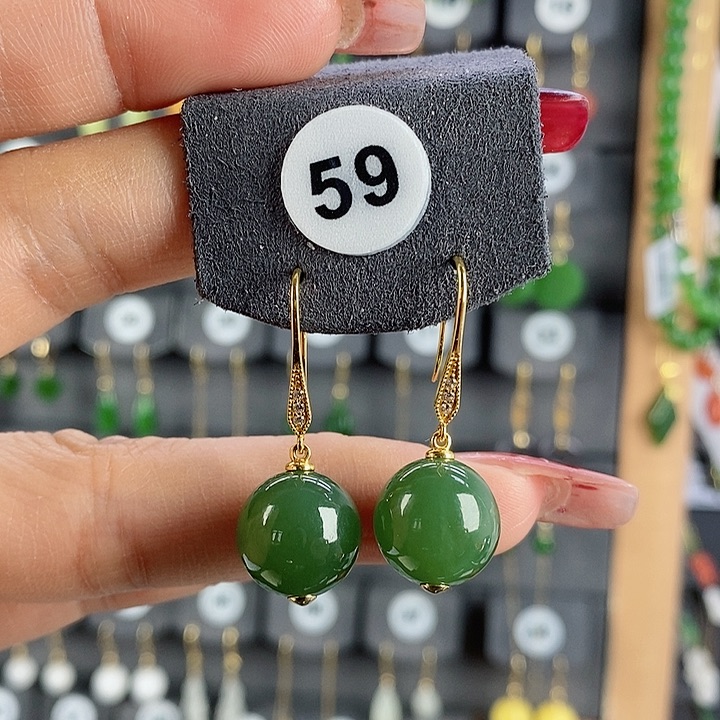 和田玉耳饰18K金镶嵌