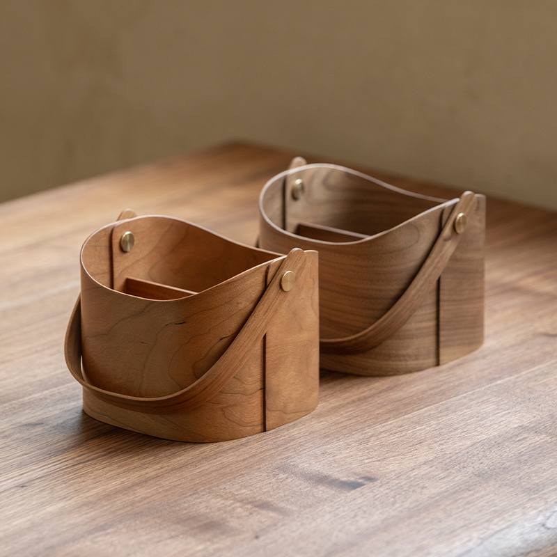 【厌式房间】实木提篮手工弯柄储物篮杂物遥控器化妆品收纳小众复古