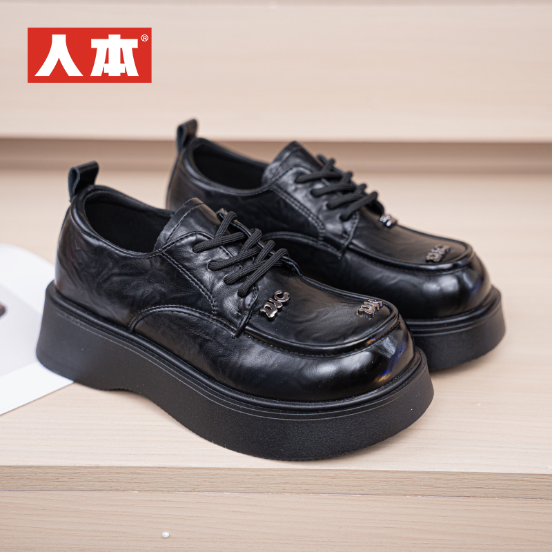 人本系带乐福鞋女款2025春季新款网红爆款街拍厚底松糕鞋