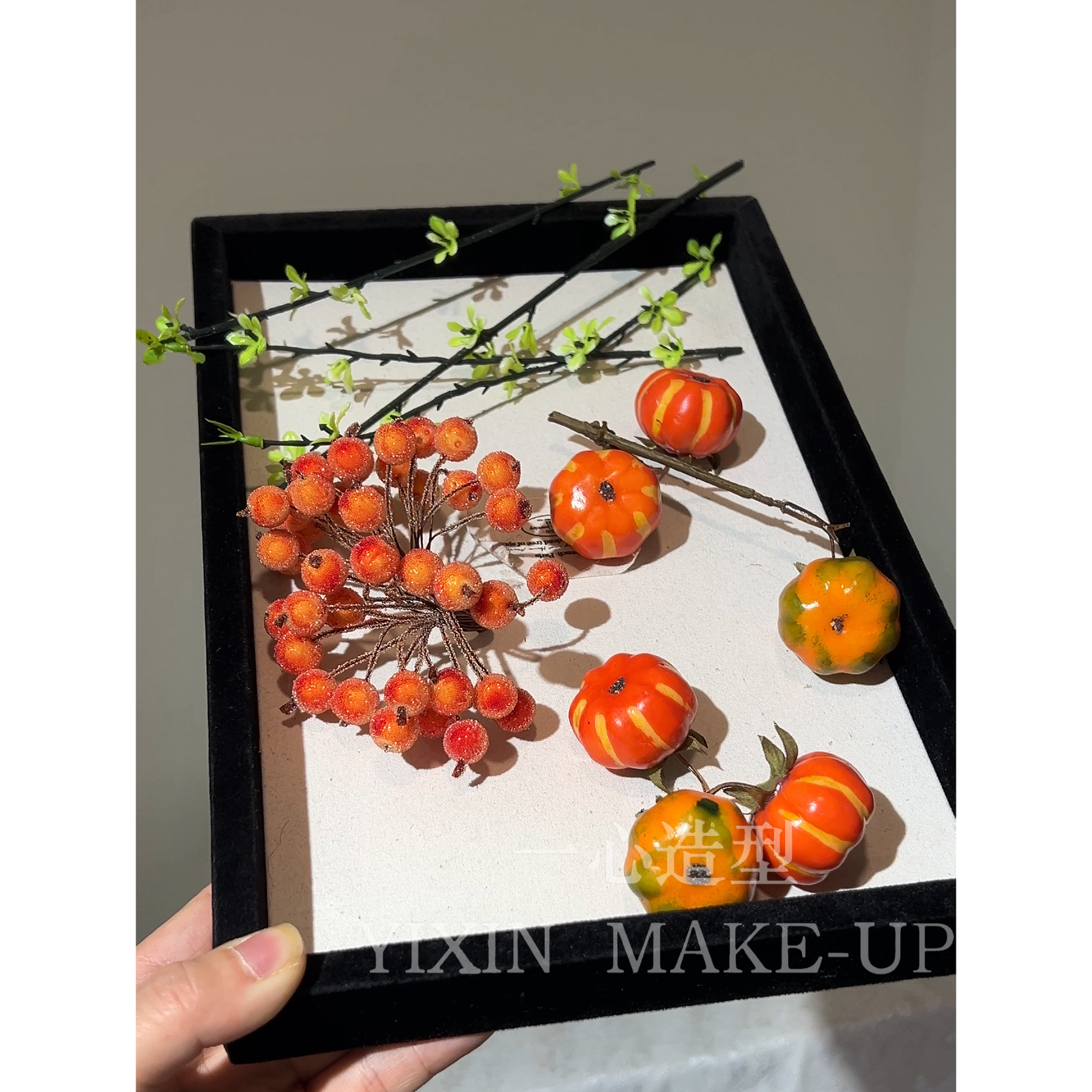 2860新中式小南瓜鲜花水装饰趣味十足头饰