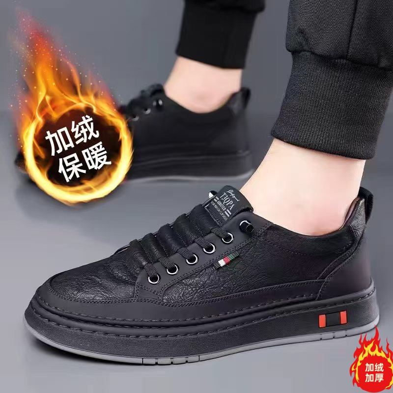 新款真皮牛皮冬季加绒保暖一脚蹬时尚百搭防滑耐磨手工上线休闲鞋
