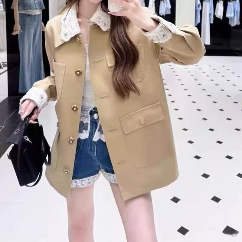 翻领宽松秋季时尚极简皮毛一体外套韩版短外套女3D