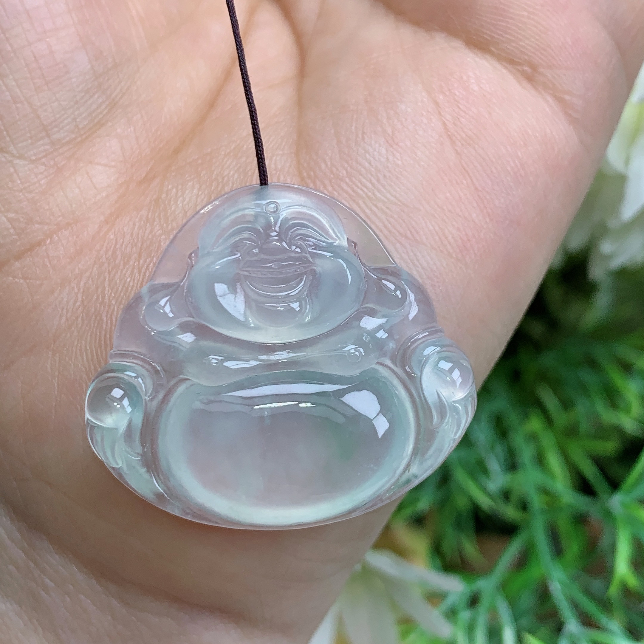 缅甸天然翡翠a货玉石高冰起光白月光佛公吊坠钟尺寸28.8/32.4/6.1