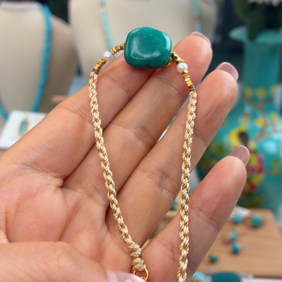 绿松石银S925镀金镶嵌手链