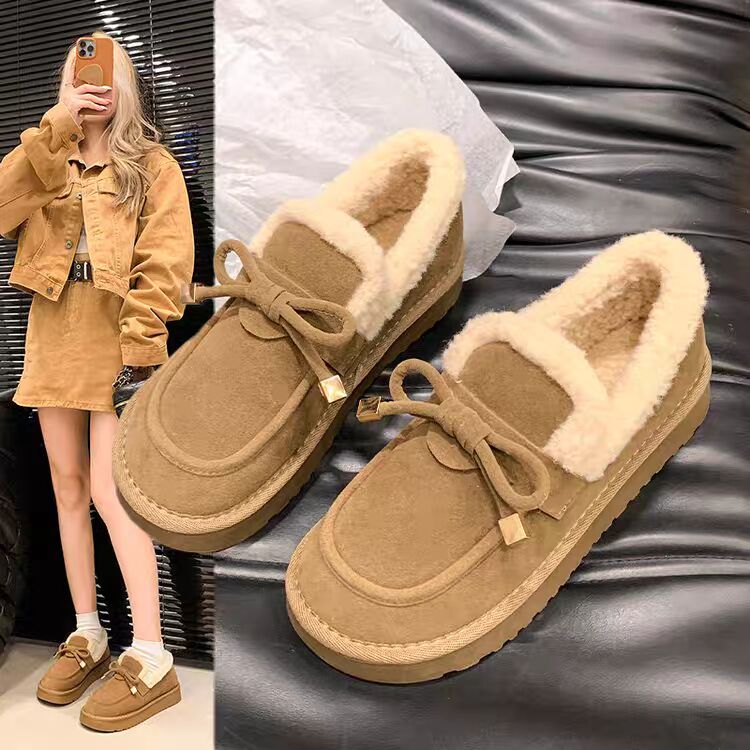 951棉靴/毛靴休闲素面豆豆鞋棉鞋冬季复古港风