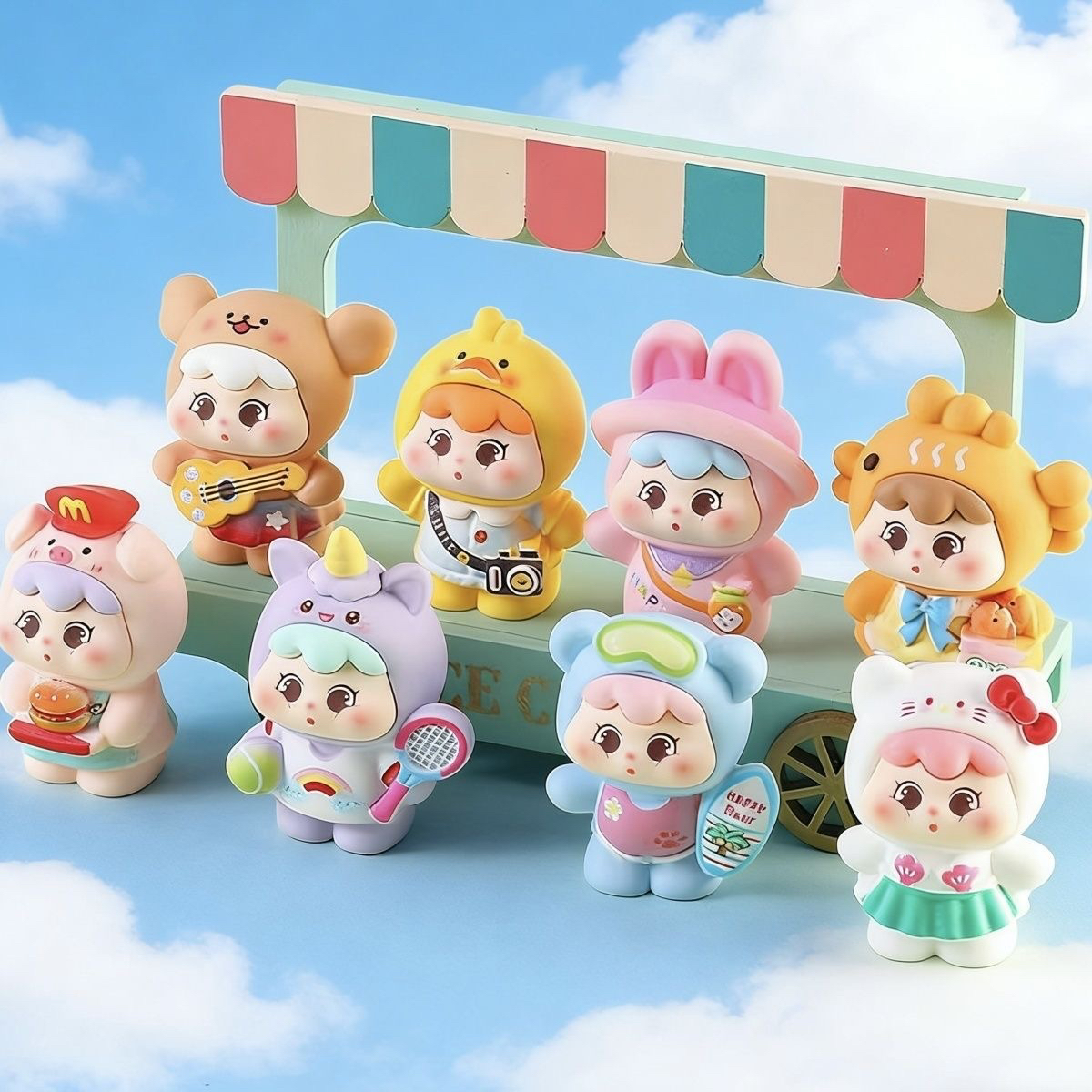 卡通出游崽崽 萌粒diy饰品挂件钥匙扣盲袋公仔桌面小摆件树脂配件