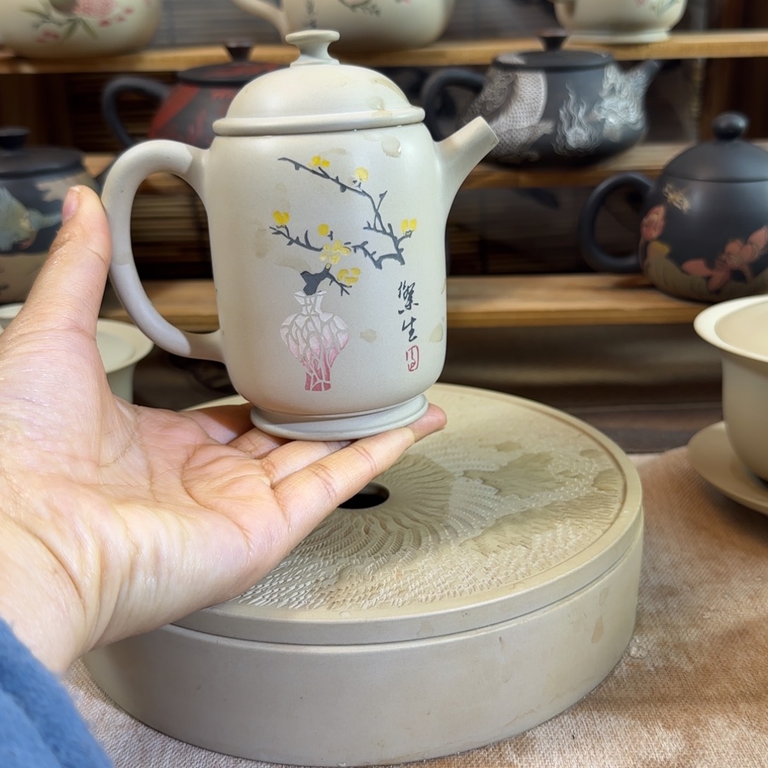 食***味建水紫陶全品全手工壶彩填白泥