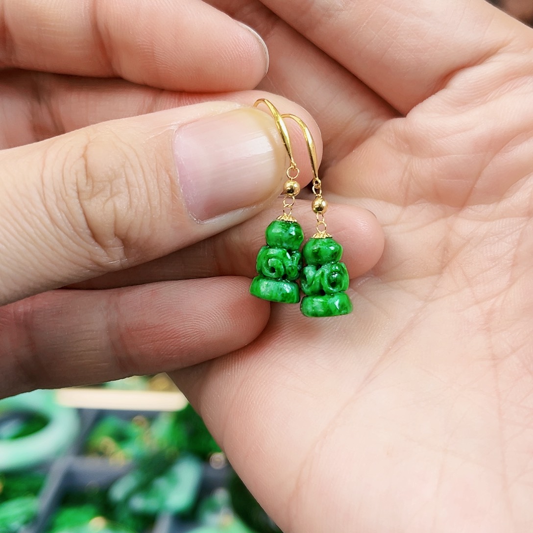 翡翠耳饰18K金镶嵌耳饰