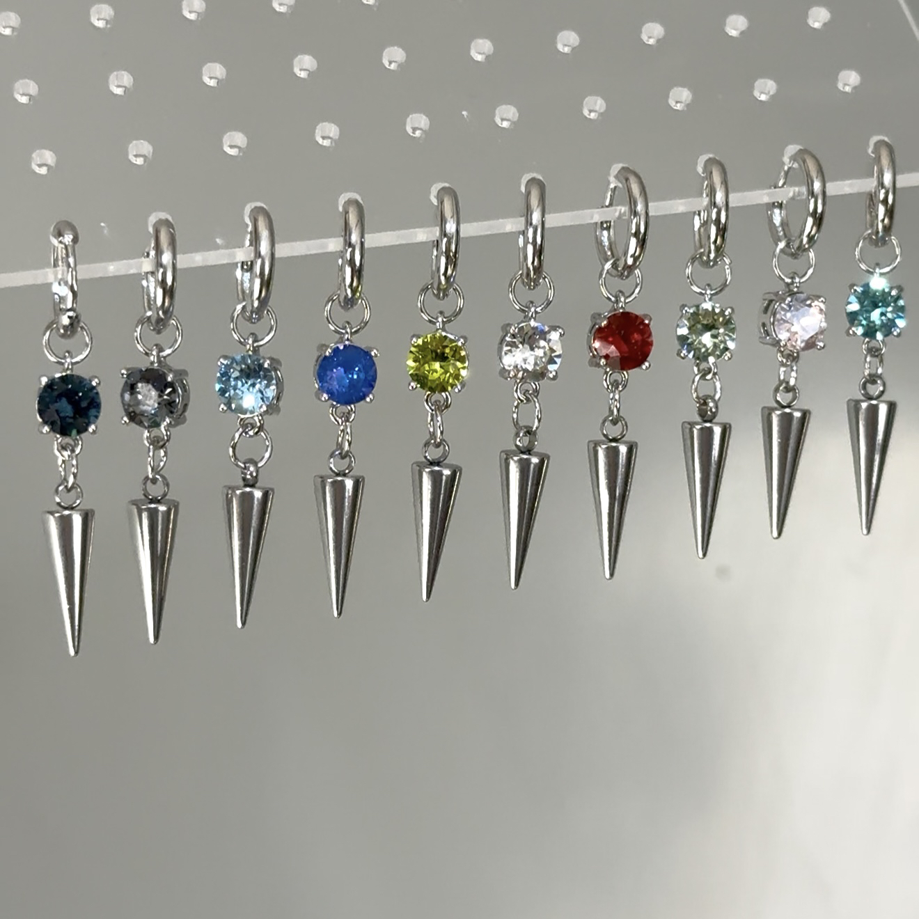 钛钢仿水晶耳饰 简约尖锥耳扣2.0版耳钉耳环耳夹内径10mm小众时尚