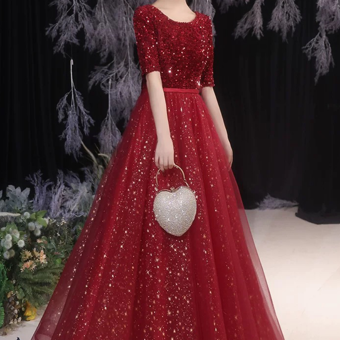 直播链接断码特价酒红色晚礼服宴会气质高端成人礼合唱演出主持人