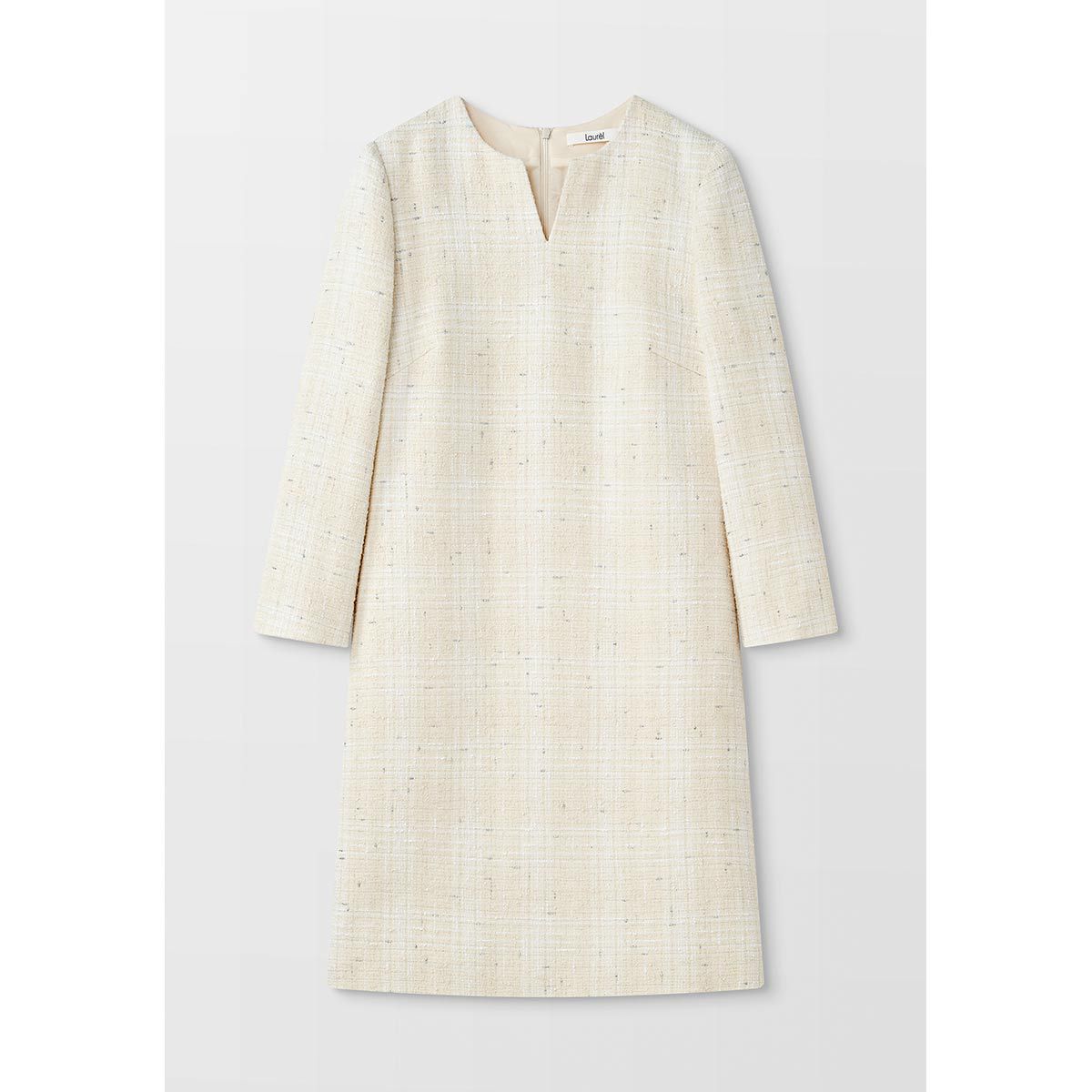 FALEMIG-萝家【小香风】时尚格纹简约V领直筒连衣裙Y082DX