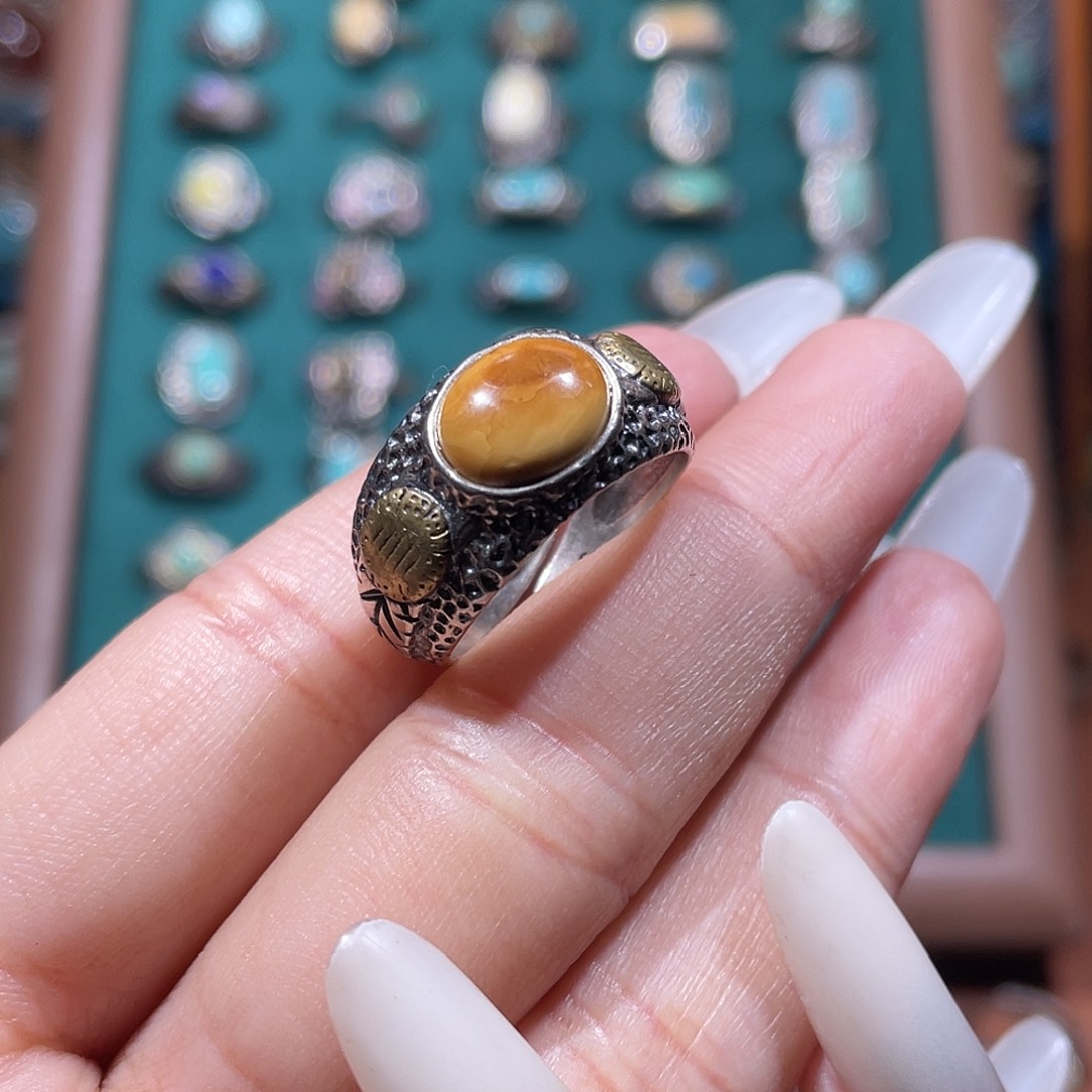 是***要琥珀银S925镶嵌戒指戒指