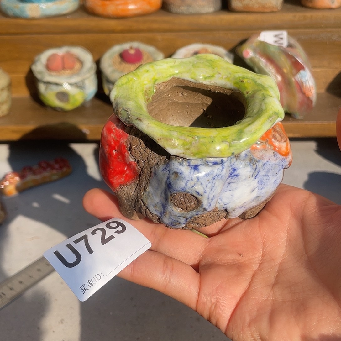 坛子姐花盆 孤品油画山石小包子内口4.5