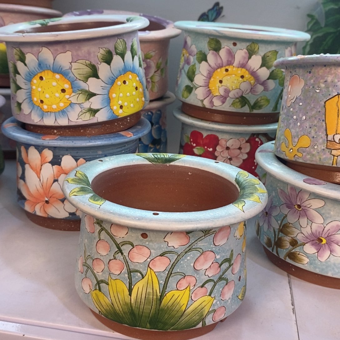 紫砂花盆红陶手绘花盆