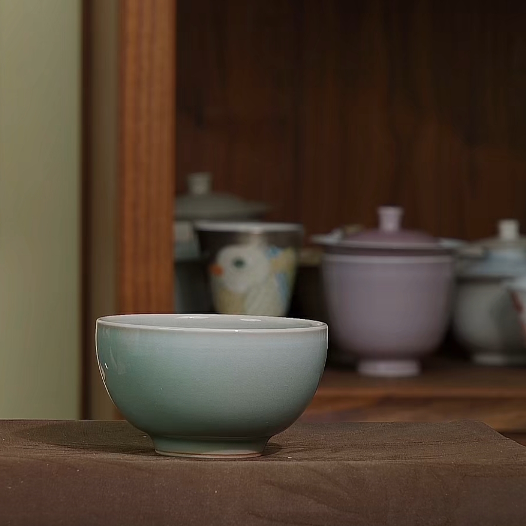 粉青碗杯陈卫武龙泉青瓷主人杯复古功夫品茗茶具