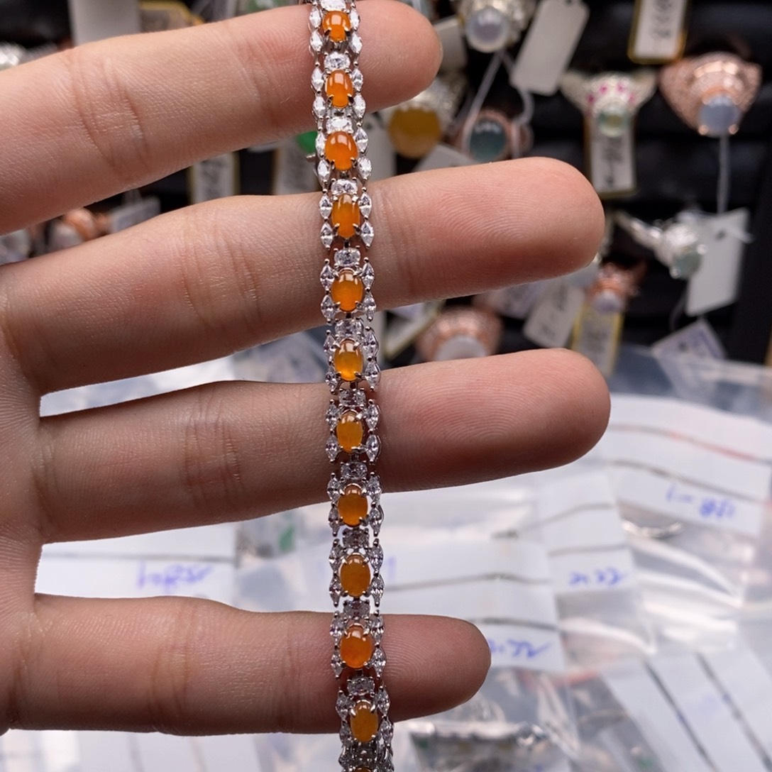 翡翠手链银S925镶嵌。*天然缅甸翡翠a货