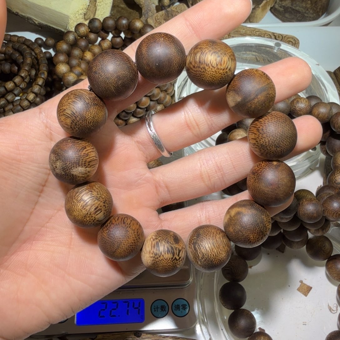 沉香手串圆珠单圈18mm-32.9g