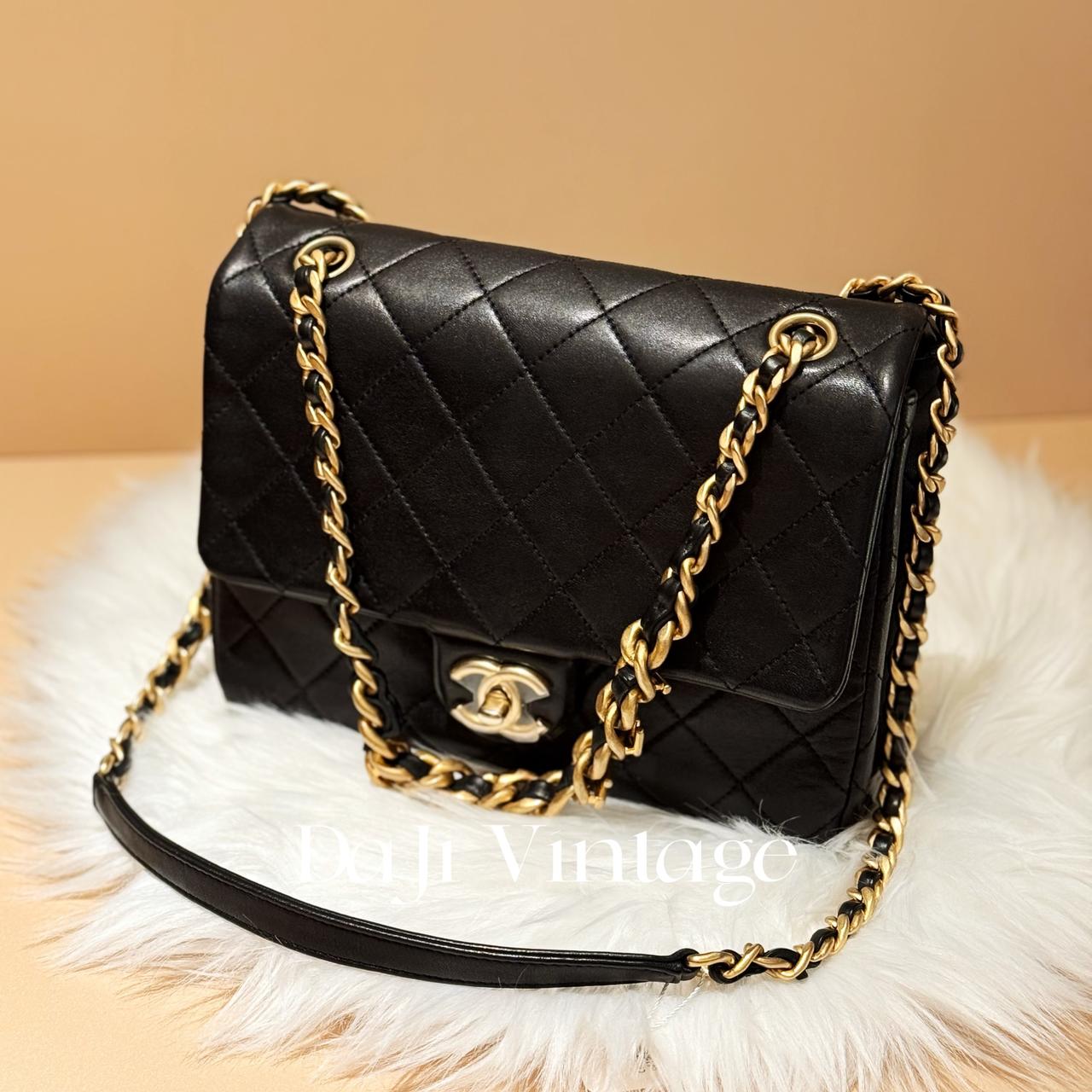 99新 Chanel/香奈儿 大吉中古/香奈儿logo皮穿链23p黑金口盖