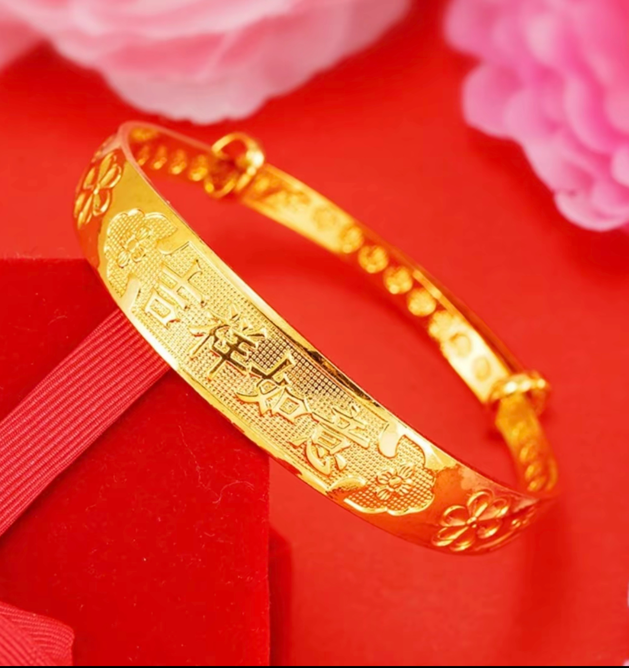 【吉祥如意手镯】调节圈口古法雕花民族风实心百搭饰品