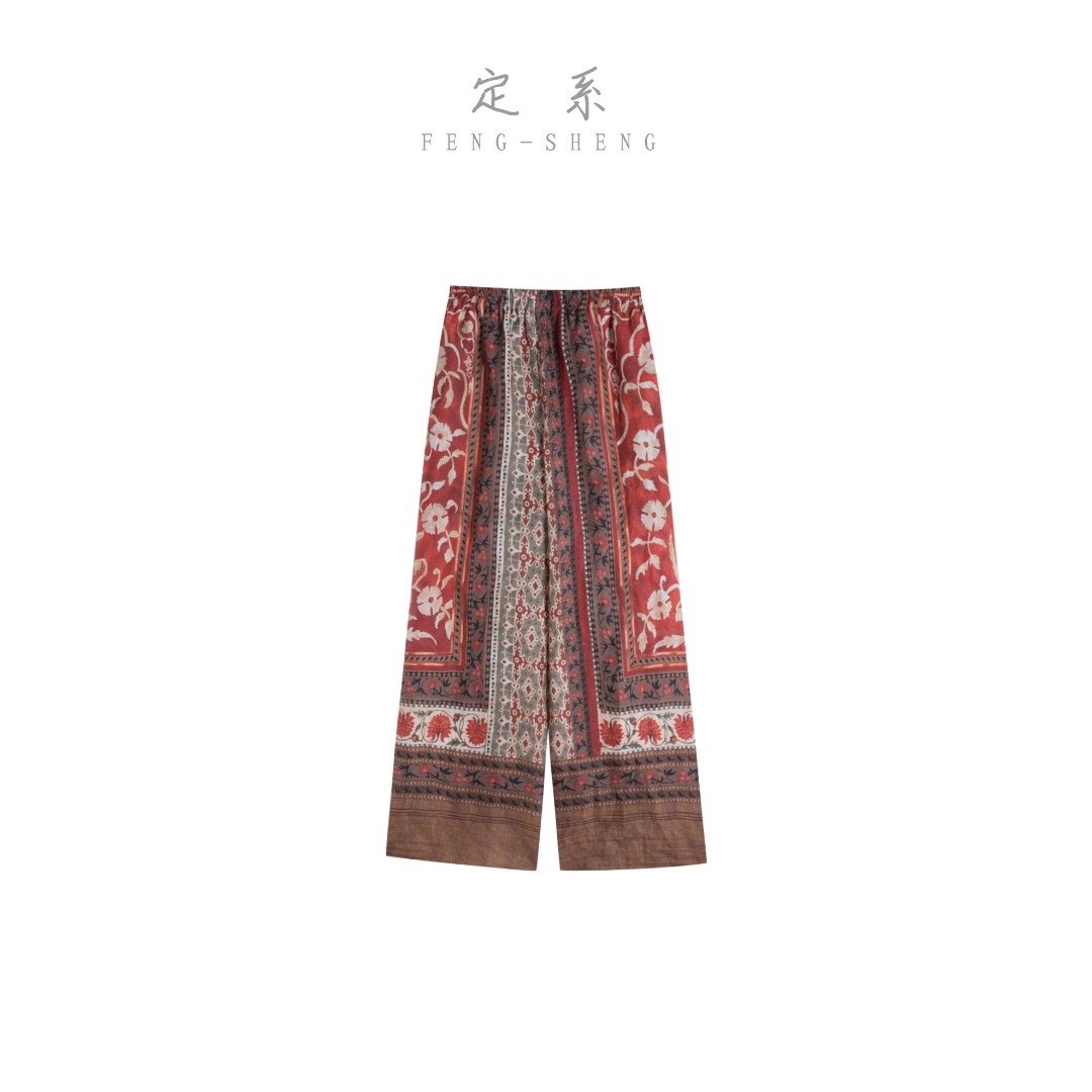 【风生高端甄选】运动直筒休闲百搭夏季宽松薄款印花王炸苎麻长裤