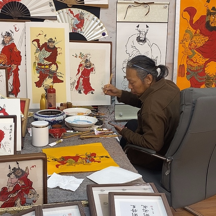 寒***风国画框张老师画画