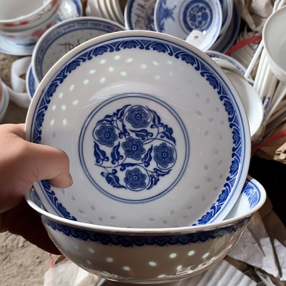 摆件6.5寸青花玲珑瓷碗